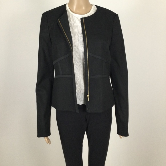 HUGO BOSS Collarless Lined Black Zipper Jacket - Picture 3 of 6